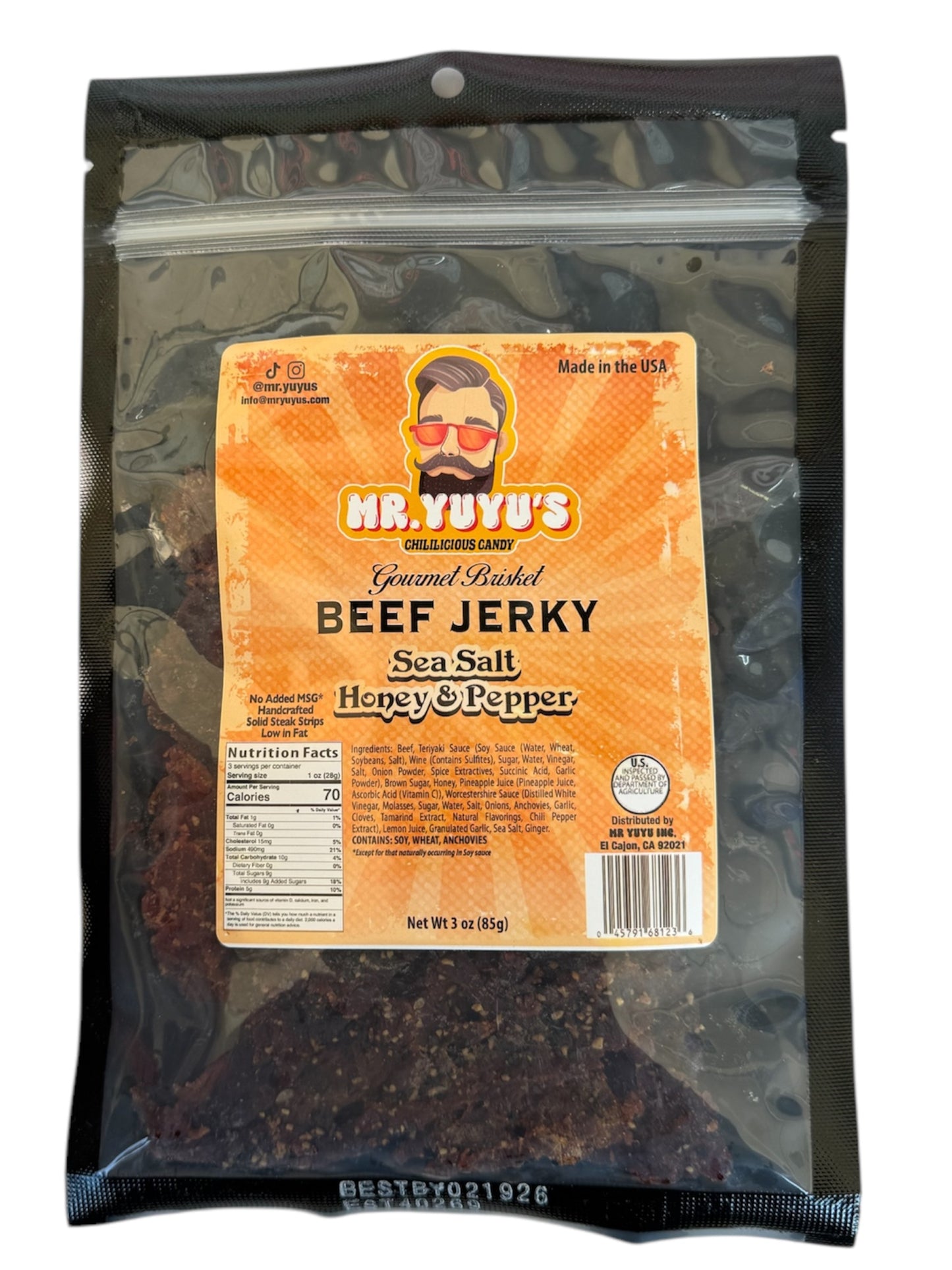 Mr. YuYu's Brisket Beef Jerky Sea Salt Honey & Pepper